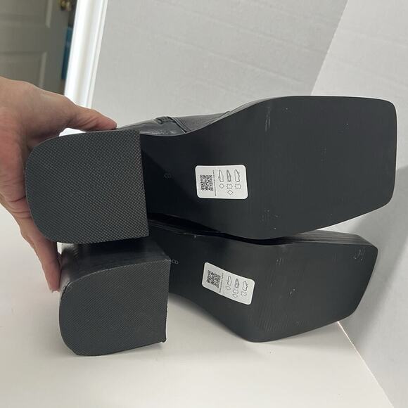 ASOS Leather Boots Womens 8 Mid Calf Chunky Square Toe Y2K Goth Gore NEW - Picture 10 of 13